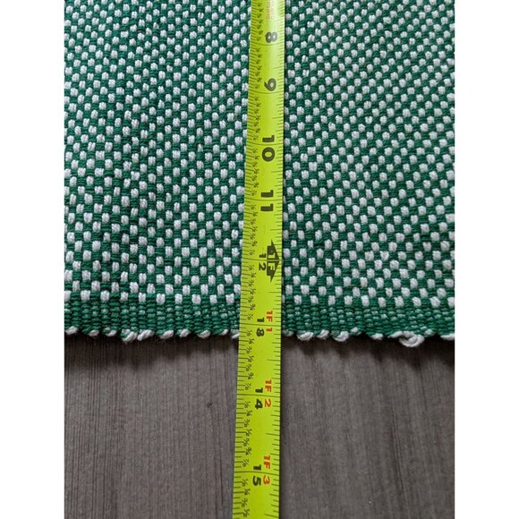 Set Of 4 Basketweave 21" X 13" Placemats With Fringe Trim 100% Cotton Green & Wh - Picture 4 of 5